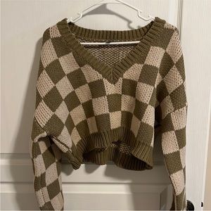 Checkered Green and Cream cropped sweater